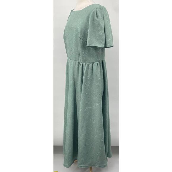 Vintage Dress Fit & Flare Square Neck Short Sleeve Textured Mint Green Womens XL - Picture 4 of 8